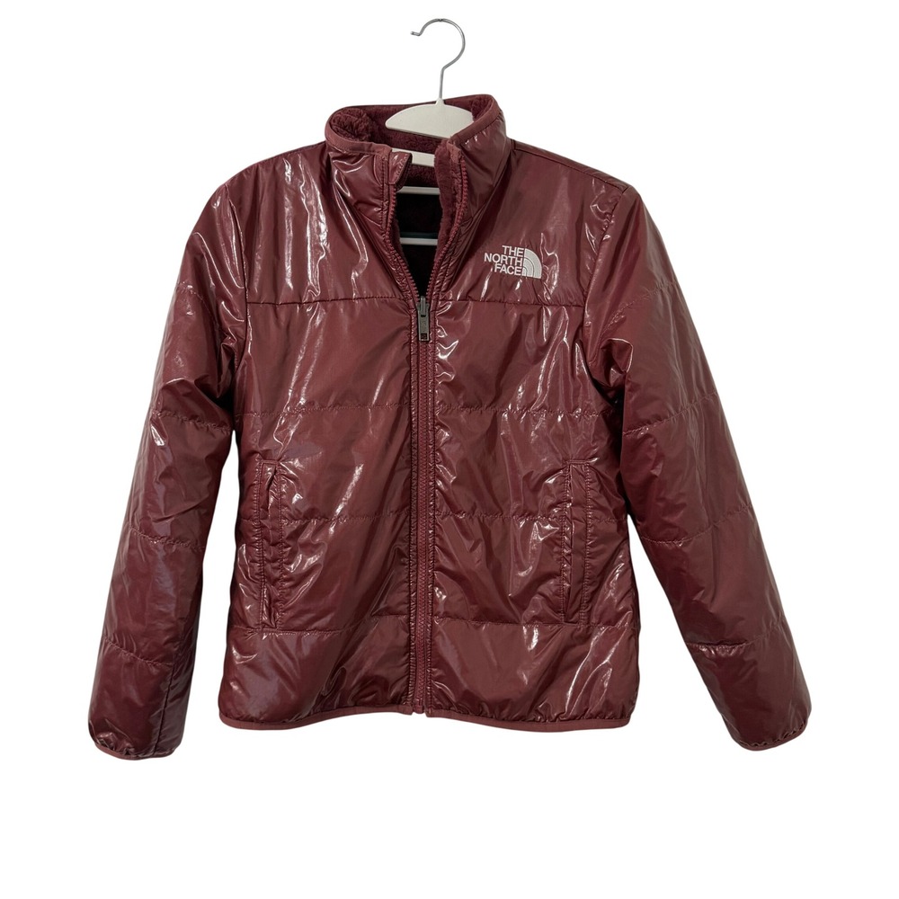 The North Face Girls Reversible Mossbud Jacket Burgundy Size M 10 Puffer Earthy